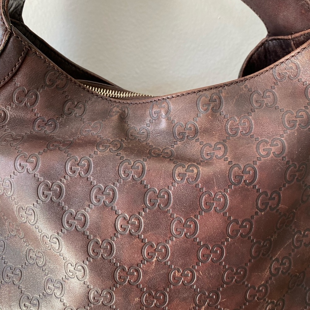 Gucci Monogram Brown leather hobo bag (authentic) - Picture 4 of 16